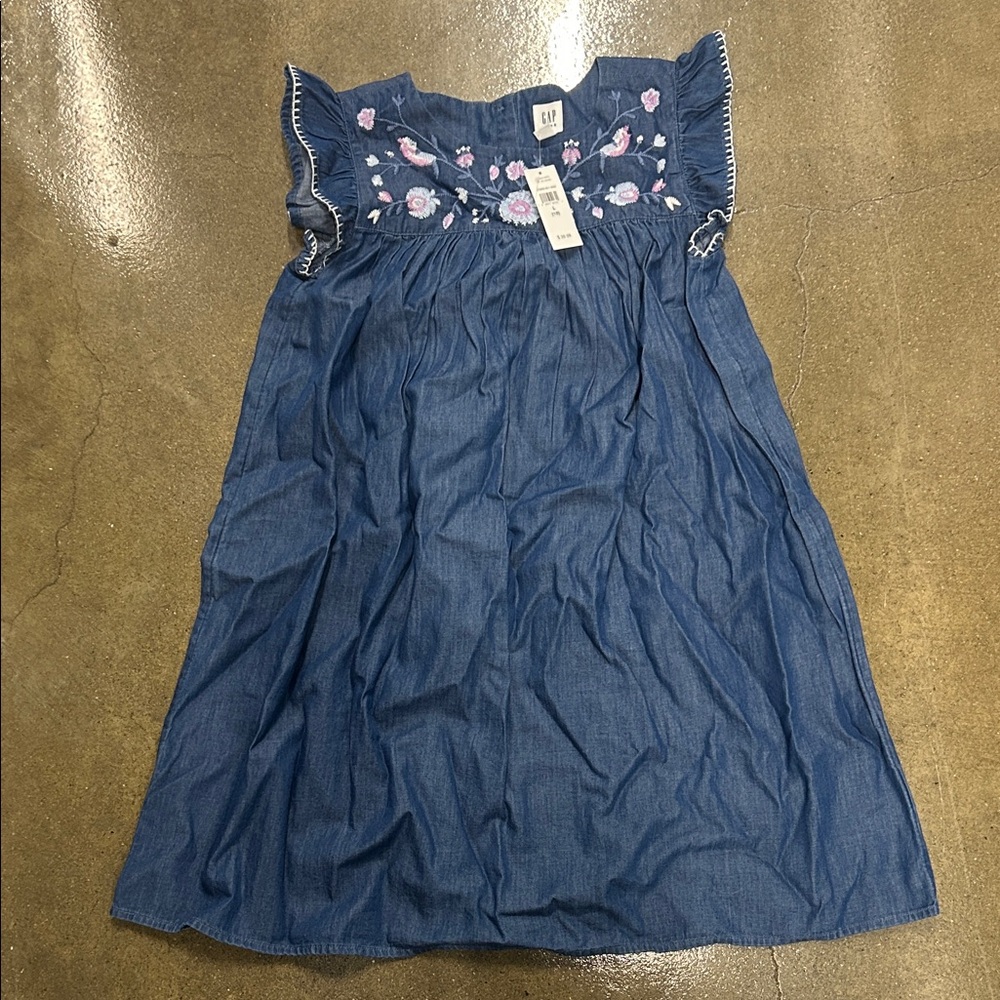 GAP Blue Kids Dress with Pink Embroidery